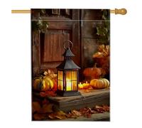 Bandiera da giardino con lanterna autunnale, bandiera decorativa nera per esterni, in iuta su entrambi i lati, per il Ringraziamento, decorazione per la casa, 71 x 101 cm