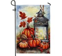 Bandiera da giardino con lanterna autunnale e zucca, bandiera arancione autunnale per la casa, bandiera da cortile in tessuto su entrambi i lati, per decorazione esterna del Ringraziamento, 30,5 x
