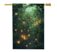 Bandiera da giardino con lanterna della foresta incantata, bandiera mistica verde per la casa sull'albero, striscione decorativo per la casa, in iuta su entrambi i lati, per feste all'aperto
