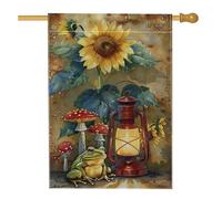 Bandiera da giardino con lanterna estiva a girasole, bandiera gialla floreale anfibia decorativa per esterni, bandiera da giardino in iuta su entrambi i lati, per la decorazione del prato domestico