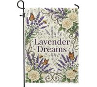 Bandiera da giardino con lavanda, stile botanico, vintage, rosa, farfalla, primavera, viola, double face, in iuta, per esterni, patio, prato, portico, balcone, 30,5 x 45,7 cm