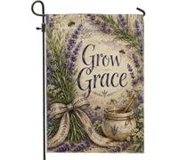 Bandiera da giardino con lavanda, stile rustico vintage, barattolo di miele con api primaverili, viola, bandiere decorative per esterni, per esterni, prato, portico, patio, ingresso, 30,5 x 45,7 cm