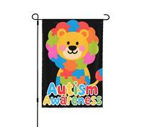 Bandiera da giardino con leone colorato per consapevolezza dell'autismo, 32 x 48 cm, double face, decorativa per esterni, in poliestere, resistente alle intemperie, per prato, patio, balcone, cortile