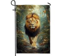 Bandiera da giardino con leone maestoso, bellissimo striscione decorativo per la casa con animali selvatici, decorazione per esterni autunnale su entrambi i lati, vivace bandiera colorata per prato