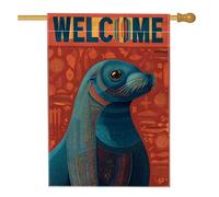 Bandiera da giardino con leone marino di benvenuto, decorazione per esterni con animali marini blu, striscione autunnale su entrambi i lati, accenti decorativi per il prato della casa, 30,5 x 45,7