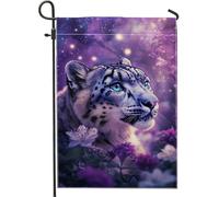 Bandiera da giardino con leopardo delle nevi, bandiera floreale blu e viola, decorazione per la casa, bandiera su entrambi i lati, decorazione stagionale per prato 30,5 x 45,7 cm