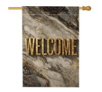 Bandiera da giardino con lettera dorata di benvenuto, decorazione per esterni in marmo grigio, decorazione per cortile su entrambi i lati, per tutte le stagioni, 71 x 101 cm