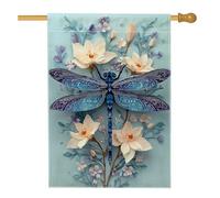 Bandiera da giardino con libellula blu, decorazione floreale primaverile, striscione per esterni in iuta su entrambi i lati, decorazione per prato a farfalla per feste estive 71 x 101 cm