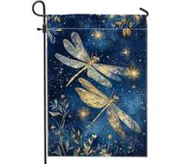 Bandiera da giardino con libellula celeste, decorazione per cielo notturno blu, bandiera artistica su entrambi i lati, per la decorazione estiva del prato all'aperto, decorazione per le vacanze a tema