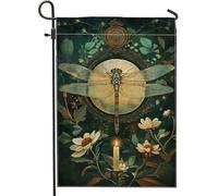 Bandiera da giardino con libellula e floreale, bandiera verde botanica per esterni, bandiera decorativa per esterni, bandiera per prato in tessuto su entrambi i lati, per la decorazione della casa e