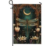Bandiera da giardino con libellula magica, striscione decorativo verde notte, in iuta su entrambi i lati, per feste estive e esposizione tutto l'anno, 30,5 x 45,7 cm
