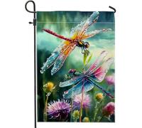 Bandiera da giardino con libellula primaverile ed estiva, striscione decorativo per la casa, bandiera decorativa per la casa con insetti colorati su entrambi i lati, in iuta, decorazione per esterni