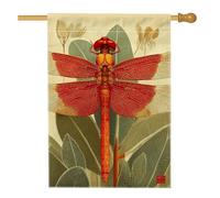 Bandiera da giardino con libellula rossa primaverile ed estate, striscione decorativo per la casa, bandiera decorativa per la casa con insetti colorati, bandiera da cortile in iuta su entrambi i lati
