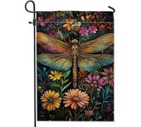 Bandiera da giardino con libellula vivace, decorazione floreale colorata per esterni per l'estate, bandiera da cortile in iuta su entrambi i lati, decorazione per prato ispirata alla natura, 30,5 x