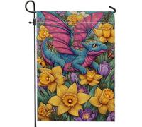 Bandiera da giardino con libellule primaverili ed estive, fiori colorati delle fiabe, decorazione per la casa, striscione in iuta su entrambi i lati per prato e feste, 30 x 45 cm