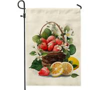 Bandiera da giardino con limonata alla fragola, fragole rosse brillanti e limoni gialli, striscione decorativo estivo per la casa, bandiera da giardino in iuta su entrambi i lati, decorazione per