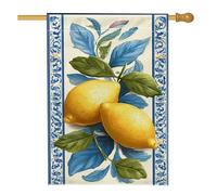 Bandiera da giardino con limoni, bandiera floreale gialla e blu, bandiera decorativa per la casa, bandiera da cortile in iuta su entrambi i lati, per primavera ed estate, decorazione per prato