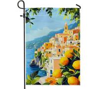 Bandiera da giardino con limoni costieri, giallo brillante, striscione decorativo per la casa, double face, per la decorazione estiva del prato all'aperto, vivace stile mediterraneo, 30,5 x 45,7 cm