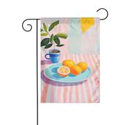 Bandiera da giardino con limoni e arance su un piatto blu, 30 x 45 cm, verticale, double face, decorazione per casa colonica, vacanze, esterni, bandiera da cortile