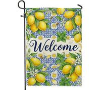 Bandiera da giardino con limoni, fiore botanico estivo con api in iuta gialla su entrambi i lati, piccola bandiera da giardino per esterni, portico, prato, patio, terrazza, 30,5 x 45,7 cm