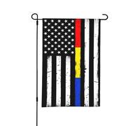 Bandiera da giardino con linea sottile rossa, oro e blu, per servizi di emergenza, bifacciale, adatta per esterni o per decorazioni da giardino, patio, 18x12 pollici