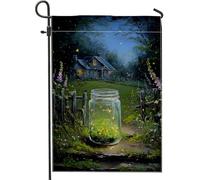 Bandiera da giardino con lucciola di notte estiva, lanterna blu per la casa, bandiera decorativa per la casa, bandiera da giardino in iuta su entrambi i lati, decorazione per esterni, 30,5 x 45,7 cm