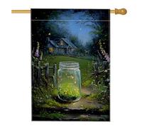 Bandiera da giardino con lucciola di notte estiva, lanterna blu per la casa, bandiera decorativa per la casa, bandiera da giardino in iuta su entrambi i lati, decorazione per esterni, 71 x 101 cm