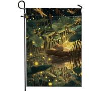 Bandiera da giardino con lucciola notturna estiva, decorazione per la casa con topo verde, bandiera decorativa per la casa, bandiera da giardino in iuta su entrambi i lati, 30,5 x 45,7 cm
