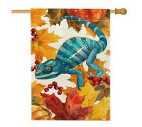 Bandiera da giardino con lucertola autunnale, motivo foglie di camaleonti blu, striscione decorativo per esterni, bandiera su entrambi i lati, in iuta, decorazione stagionale per la casa, 71 x 101 cm