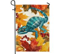 Bandiera da giardino con lucertola autunnale, motivo foglie di camaleonti blu, striscione decorativo per esterni, bandiera su entrambi i lati, in iuta, decorazione stagionale per la casa, 30,5 x 45,7