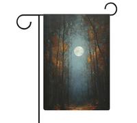 Bandiera da giardino con luna piena nei boschi autunnali per vacanze stagionali in iuta double face per casa cortile bandiere esterne 30,5 x 45,7 cm