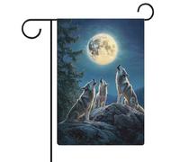 Bandiera da giardino con lupi che ululano alla luna, in iuta su entrambi i lati, 30,5 x 45,7 cm