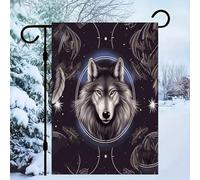 Bandiera da giardino con lupi e acchiappasogni, unica per tutte le stagioni, anti-sbiadimento, squisita decorazione per festival, bandiere da giardino alla moda, banner di sfondo per cortile, patio,