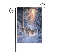 Bandiera da giardino con lupi in una foresta innevata, 30 x 45 cm, verticale su entrambi i lati, decorazione per esterni