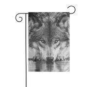 Bandiera da giardino con lupo che beve, 30 x 45 cm, verticale, double face, per fattoria, vacanze, decorazioni esterne