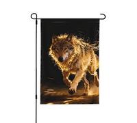 Bandiera da giardino con lupo e scena del fuoco, nera su entrambi i lati, 30,5 x 45,7 cm, resistente allo sbiadimento, per esterni, decorazione per casa e cortile