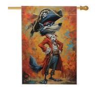 Bandiera da giardino con lupo pirata, decorazione per esterni a forma di animale arancione in stile cartone animato, striscione in iuta su entrambi i lati, per feste di vacanza, decorazione per prato