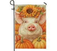 Bandiera da giardino con maiale autunnale, bandiera arancione girasole per fattoria, bandiera a doppia faccia in iuta per cortile del Ringraziamento decorazione per prato esterno 30,5 x 45,7 cm