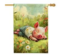 Bandiera da giardino con maialino che dorme, striscione floreale colorato per esterni, decorazione per prato su entrambi i lati, per feste primaverili ed estive, design fantasioso per casa e giardino