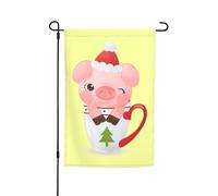 Bandiera da giardino con maialino di Natale bifacciale che gioca in una tazza, 12x18 pollici, bandiera stagionale per fattoria, cortile, casa, decorazione per esterni