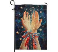 Bandiera da giardino con mani patriottiche e stelle, striscione per feste all'aperto, in iuta su entrambi i lati, decorazione per le vacanze, 30,5 x 45,7 cm