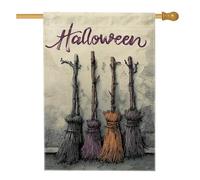 Bandiera da giardino con manici di scopa di Halloween, striscione multicolore per esterni, bandiera da giardino in iuta su entrambi i lati, decorazione stagionale per prato 71 x 101 cm