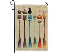 Bandiera da giardino con manico di scopa di Halloween, bandiera colorata per la decorazione della casa, bandiera da giardino in iuta su entrambi i lati per decorazione esterna del prato 30,5 x 45,7 cm