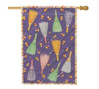 Bandiera da giardino con manico di scopa di Halloween, bandiera viola caramella mais decorazione per esterni, bandiera a doppia faccia in iuta decorazione stagionale per prato 71 x 101 cm