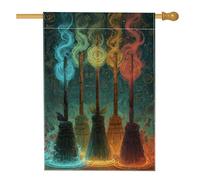 Bandiera da giardino con manico di scopa di Halloween, decorazione per esterni con streghe colorate, striscione in iuta su entrambi i lati, per festival autunnali, decorazione per prato, 71 x 101 cm