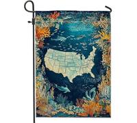 Bandiera da giardino con mappa oceanica subacquea, bandiera decorativa da giardino blu marina, bandiera da giardino su entrambi i lati, decorazione per la casa all'aperto 30,5 x 45,7 cm