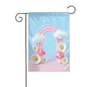 Bandiera da giardino con margherite bianche, funghi, nuvole, 30 x 45 cm, verticale, double face, decorazione per casa colonica, vacanze, esterni, bandiera da cortile