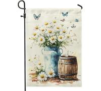 Bandiera da giardino con margherite primaverili ed estive, con farfalle floreali bianche e gialle, decorazione per la casa e il cortile, in iuta su entrambi i lati, decorazione per esterni per feste