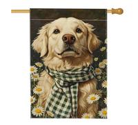 Bandiera da giardino con margherite primaverili ed estive, motivo Golden Retriever, sciarpa a scacchi per esterni, bandiera decorativa per esterni, in poliestere su entrambi i lati, 71 x 101 cm