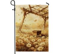 Bandiera da giardino con margherite, rustica con farfalle naturali, alveare, estate calda e beige, su entrambi i lati, bandiere decorative per cortile, patio, prato, portico anteriore, balcone, 30,5 x